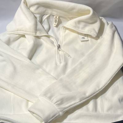 Kyodan Women's 1/4 Zip Pullover Sweater Mock Neck Long Sleeve White Size M