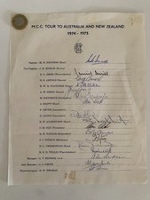 1974-75 MCC England Cricket Tour Team Sheet 17 Autographs Australia NZ