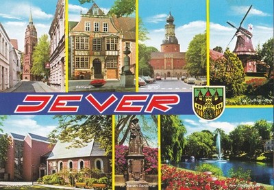 AK - (D) -  Jever -Rathaus  - Windmühle - Schloss - Kirche - Frl. Marien-Denkmal