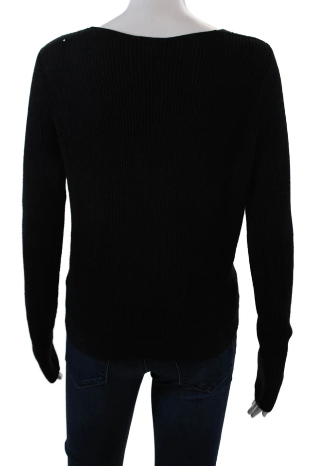 Suéter acanalado LYR By Splendid para mujer manga larga escote drapeado negro pequeño Foto 3 de 4