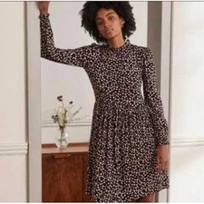 Boden Clara Jersey Dress US 12L UK 16L Black Pink Floral Long Sleeve