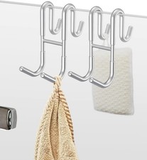 Double Shower Door Hooks - Shower Hook Over The Door Towel Hook-Clear 2 Pack
