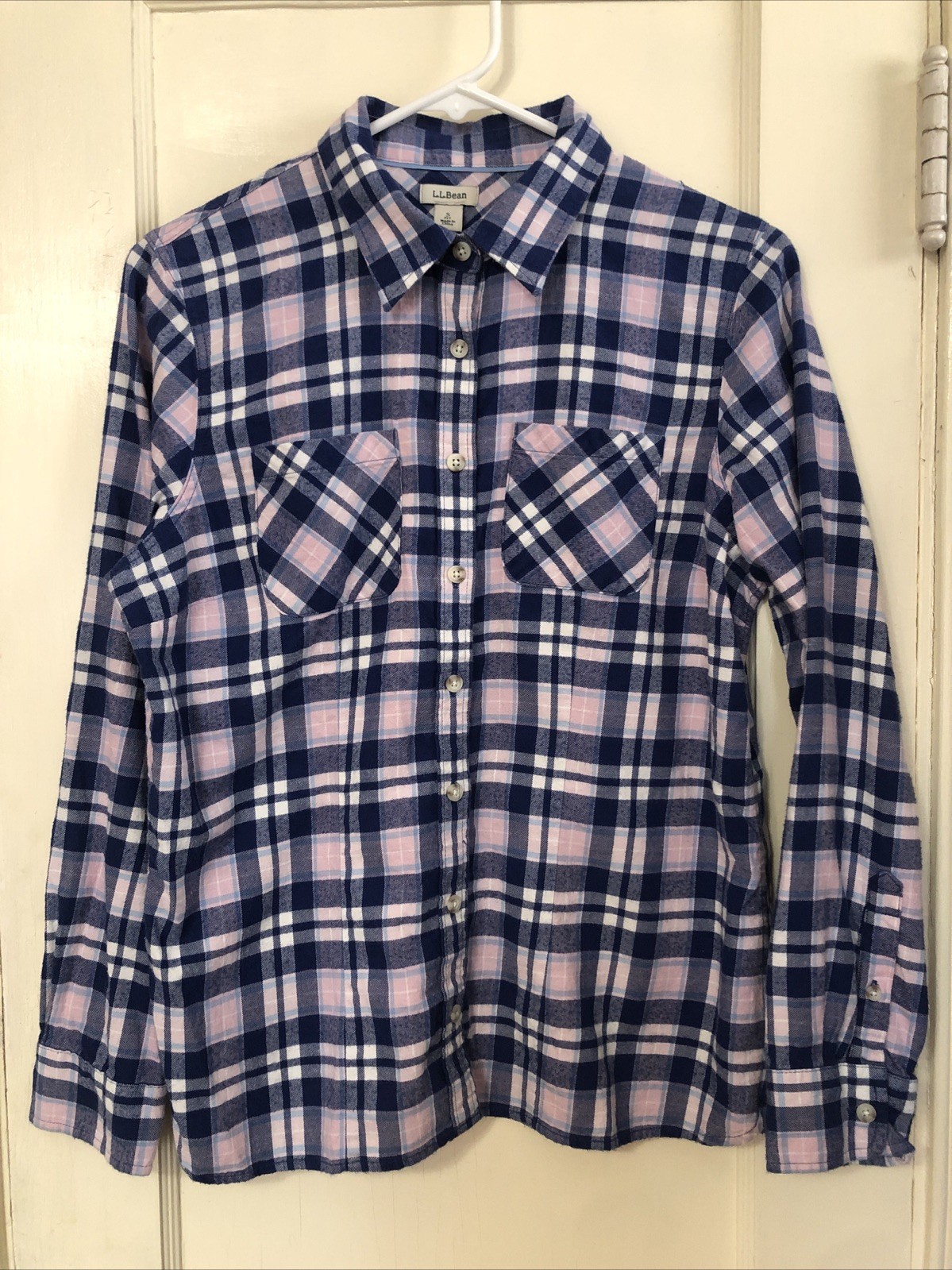 NWOT LL BEAN Women's Long Sleeve Purple & Pink Plaid Flannel Shirt Small