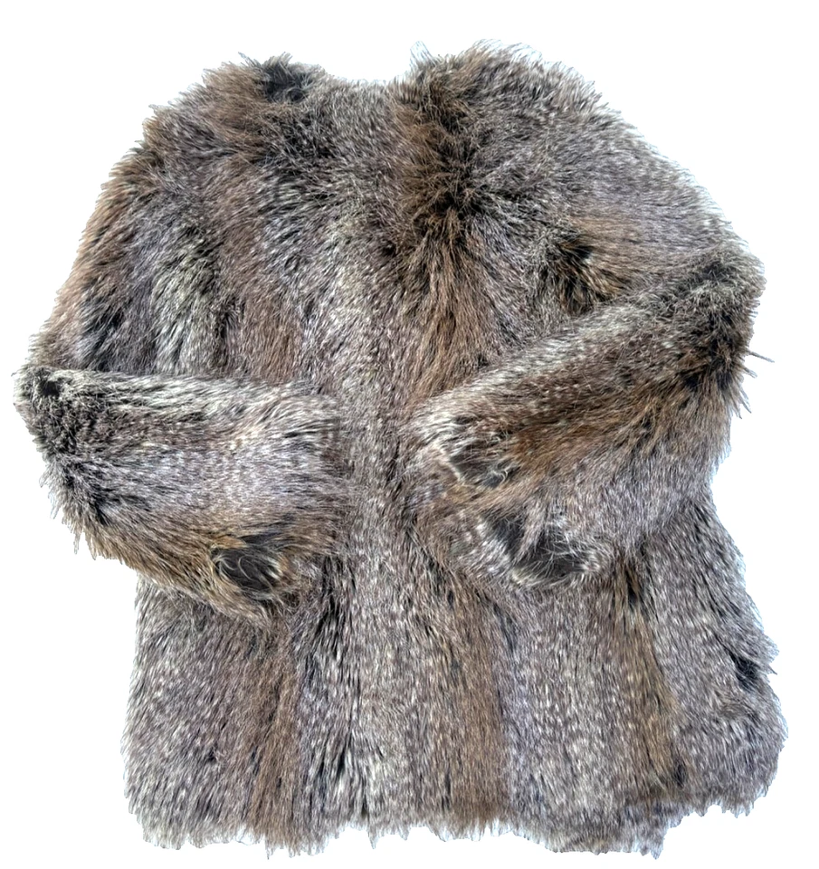 Trina Turk Multi Brown Acrylic Faux Fur Lined Long Sleeve Hook&Loop Coat size M - Image 4 of 4