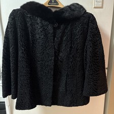 Vtg 40-50s Womens Black Curly Lamb Wool W Mink Collar Jacket Sz Med In Euc Vtg 40-50s Womens Black Curly Lamb Wool W Mink Collar Jacket Sz Med In Euc