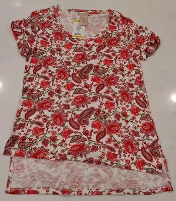 Philosophy Womens M Pink White Floral V-Neck Light Weight Blouse $58 MSRP NWT