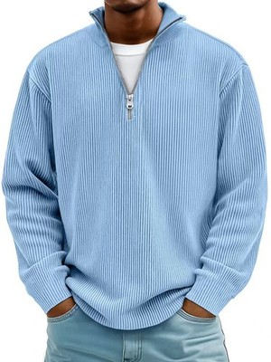Men's Corduroy Zipper Stand Collar Sweatshirt Warm Solid Color Long Sleeve Top