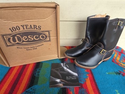 Wesco Custom Boss NV Waxed Engineer Boots Black Leather Mens Size 10 E New