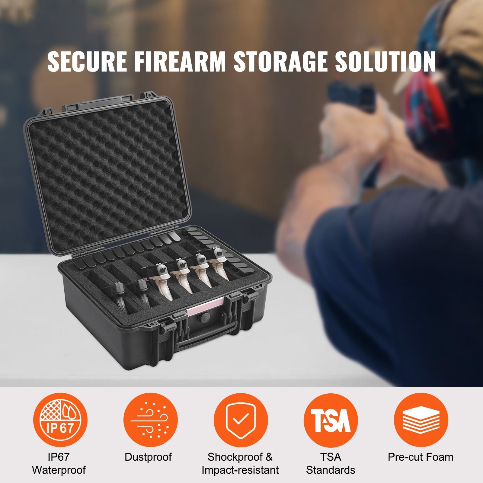 ​​SKYSHALO Pistol Case - Holds 6 Guns, 19.3x17.1x8.3", Lock​