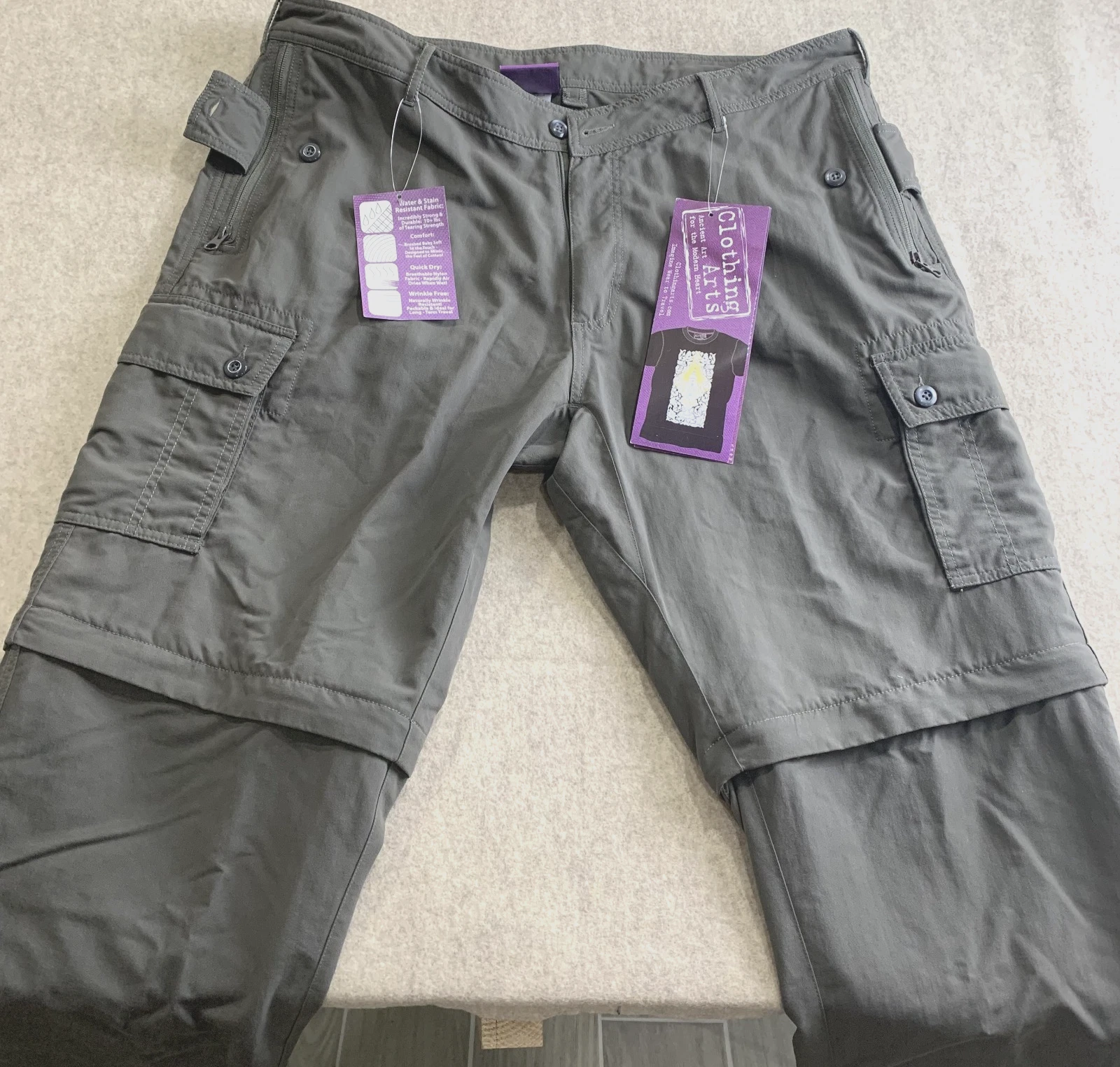 Clothing Arts Pants Mens Size 38x32 P Cubed Convertible Traveler zipper pockets
