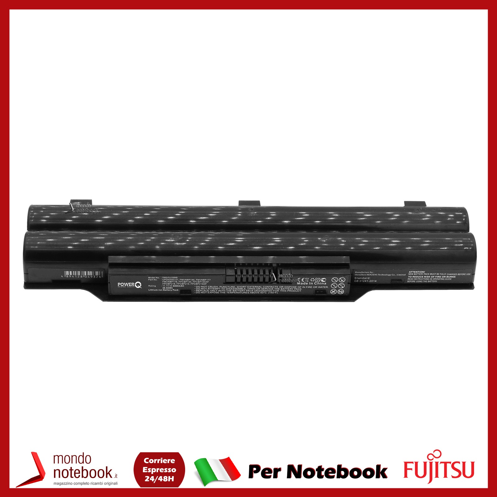 Batteria Notebook 11.1V 4400mAh PowerQ Per Fujitsu Part FPCBP281 Premium