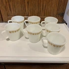 Butterfly Gold Pyrex Cups with Handle Set of 7 Excellent Condition Vintage