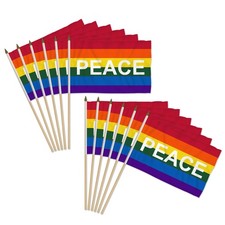 1 Dozen Rainbow Peace Letters 12x18in LGBTQ Rainbow Pride Handheld Stick Flags