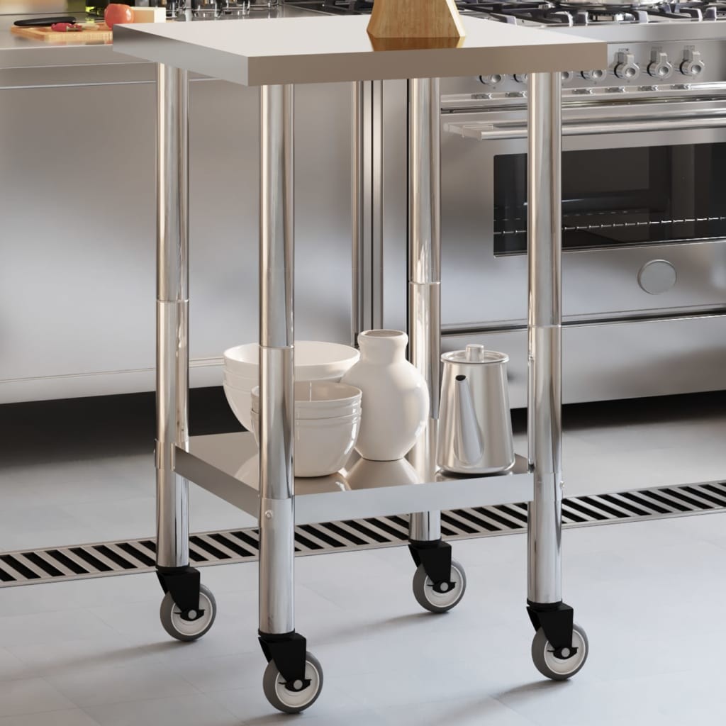 Tavolo da Lavoro Cucina con Ruote 55x55x85 cm in Acciaio Inox 2805525