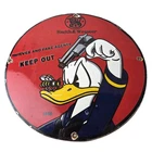 Vintage Smith & Wesson Porcelain Sign - Donald Duck Ad Gas Pump Firearms Sign