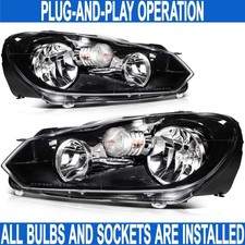 Pairset Headlight Assembly W Bulbs For Volkswagen Golf Gti Jetta Mk6 2010-2014