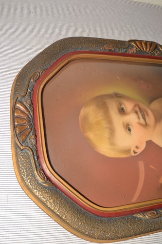 Antique Fancy Wood Convex Curved Bubble Glass Photo Portrait Frame Art 20x13" - Picture 6 of 11