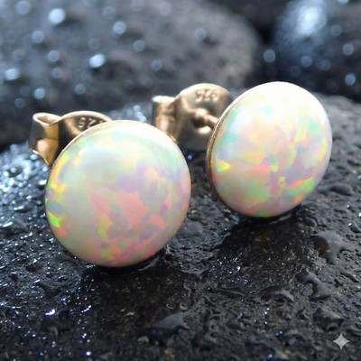 Lab Opal Ohrstecker aus 925 Sterling Silber rhodiniert 6mm Ohrringe (weiß)