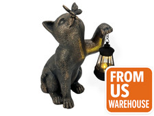 Galt Solar LED Cat Statue   Bronze Finish Kitty w/ Butterfly Garden Lantern