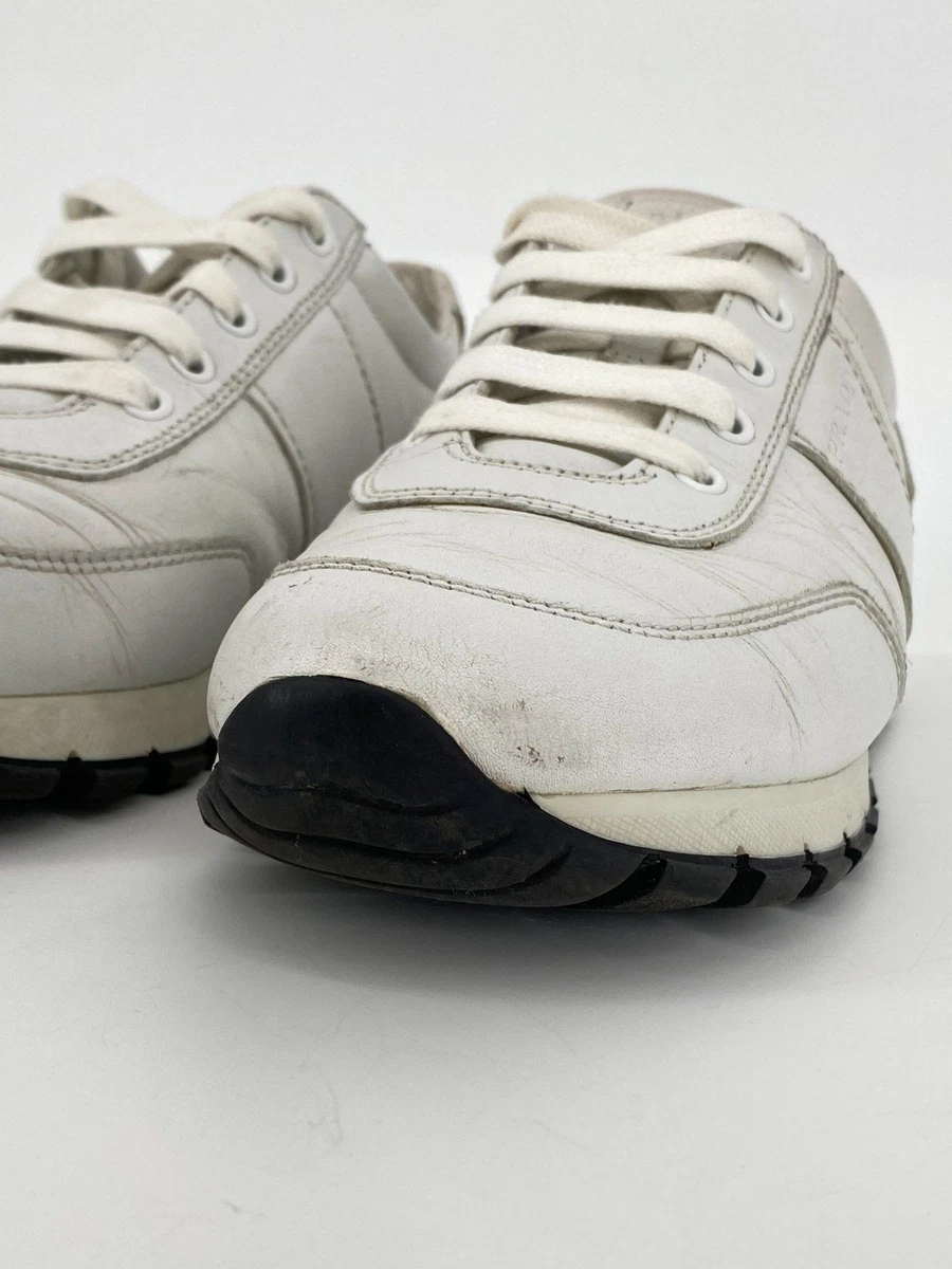 *PRADA SNEAKER 38 ½ TURNSCHUHE WEIß LEDER 3E 6046