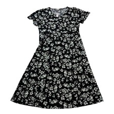 NWT Talbots Outlet Midi Dress Womens XL Black White Floral V-Neck Short Sleeve