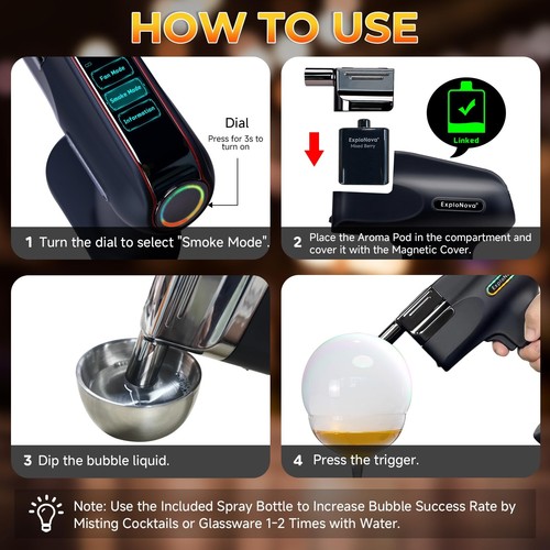 Cocktail Bubble Smoke Gun with 5 Flavour Aroma Pods and Edible Bubbles, Elect... - Picture 4 of 6