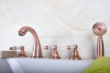 Red Copper 5 Holes Roman Tub Bathtub Faucet Mixer Tap w/ HandShower Wtf188