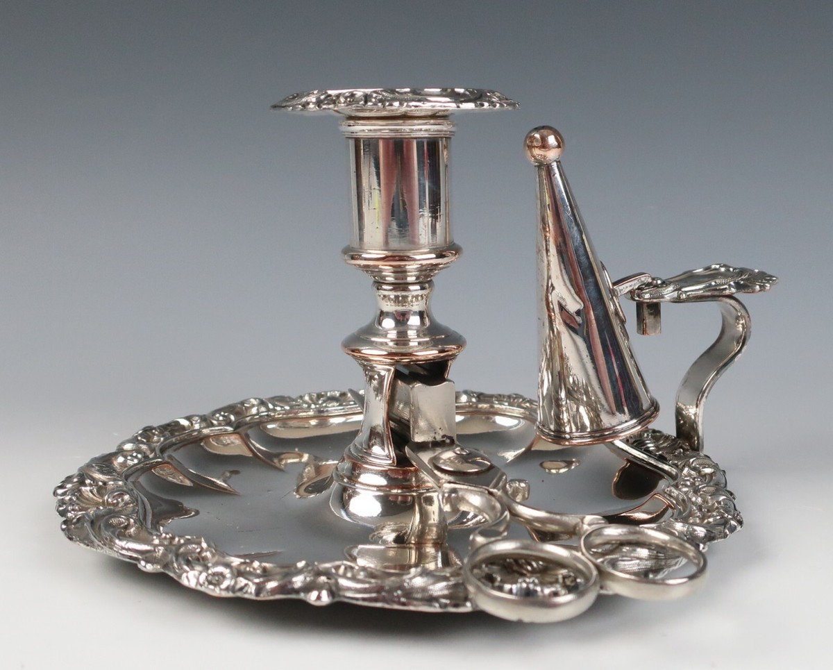 1830 Georgian Dixon & Smith Ornate Silver Plate Chamberstick
