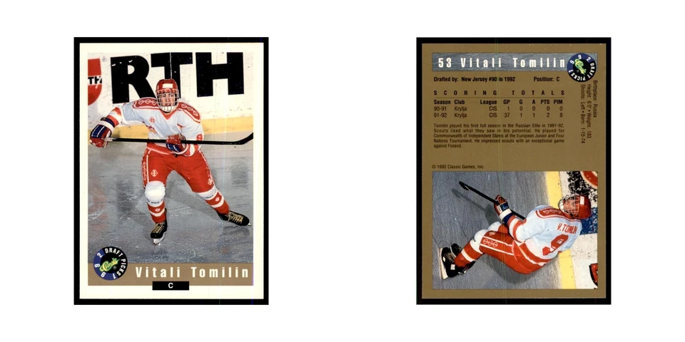 1992 Classic Draft Picks Vitali Tomilin Hockey Cards #53 - Image 3 of 3