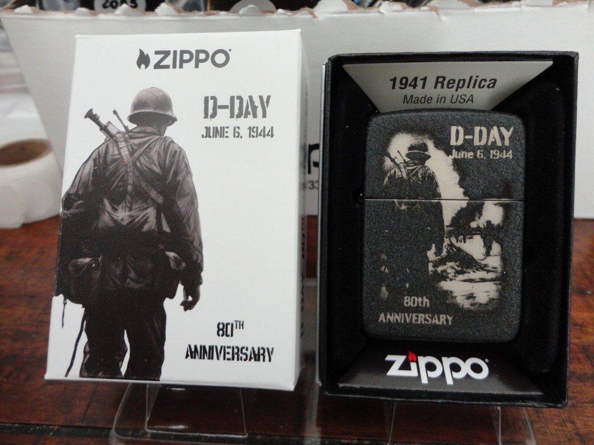 WWII 80th ANNIVERSARY D-DAY 1941 REPLICA BLACK CRACKLE ZIPPO
