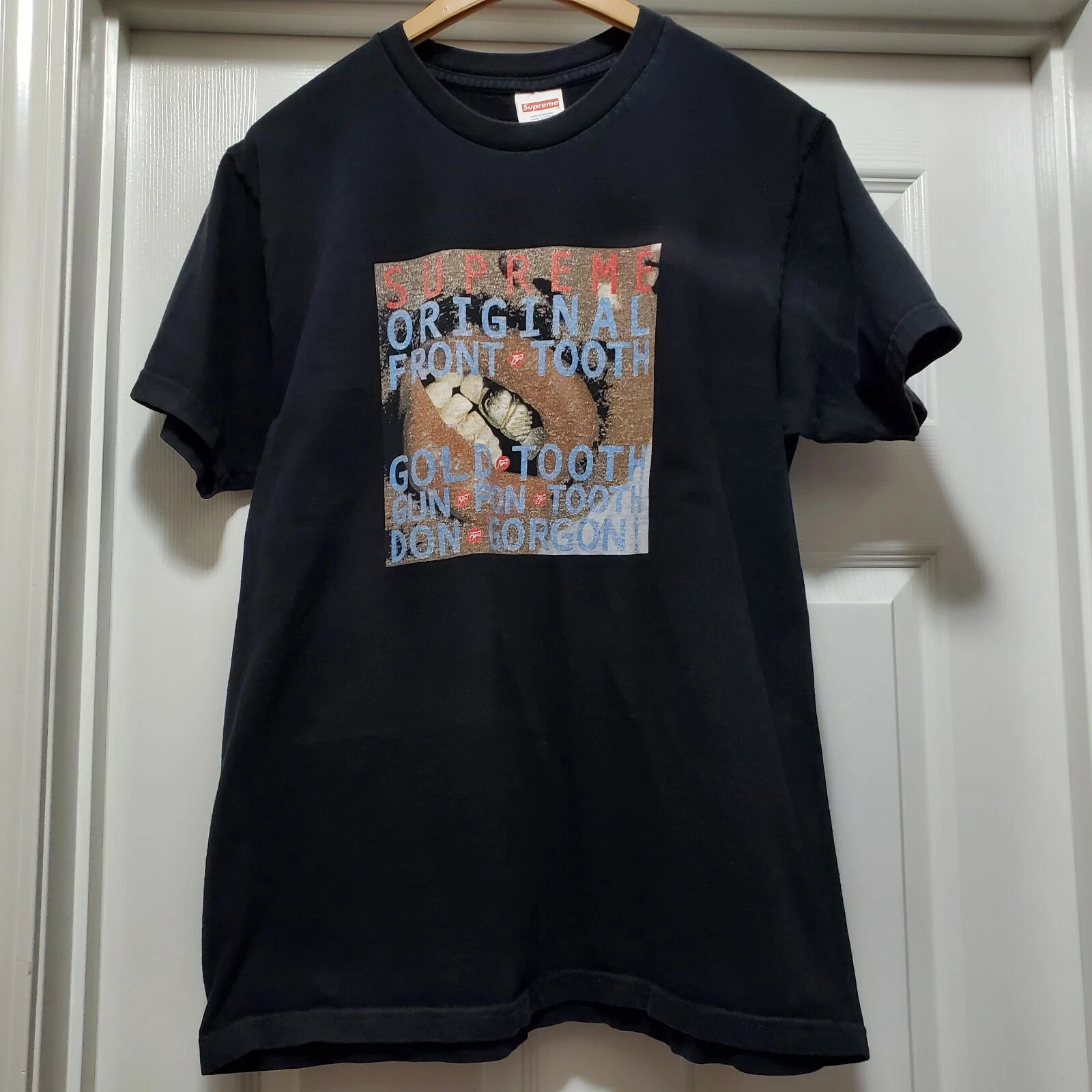 T shirt noir SUPREME Gold Tooth SS15 Ninjaman Reggae taille L USA * taches d'eau de Javel
