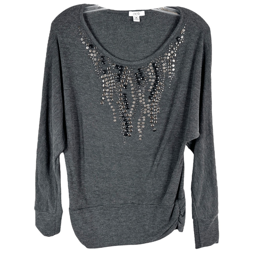 Cache Medium Top Gray Studded Knit Rhinestones Sc… - image 1