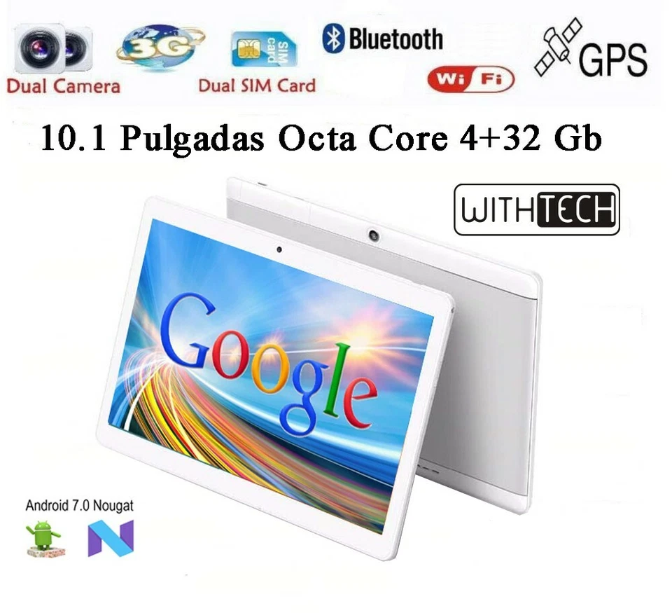 10,1 Tablet WITHTECH , 3G, OCTA CORE,4 GB RAM DUAL SIM NEGRA CON FUNDA Y TECLADO - Imagen 3 de 4