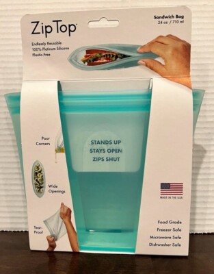 zip top reuseable food storage bags teal set of 2 new 24oz