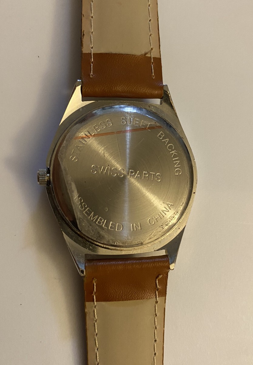 PCA Mens Watch Silver Tone Brown New Battery 34mm NICE  display picture 1