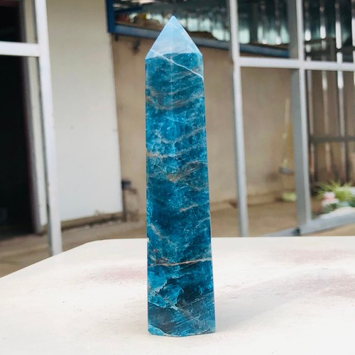 229g Natural Blue Apatite Quartz Crystal Obelisk Wand Point Healing W216 - Picture 10 of 12
