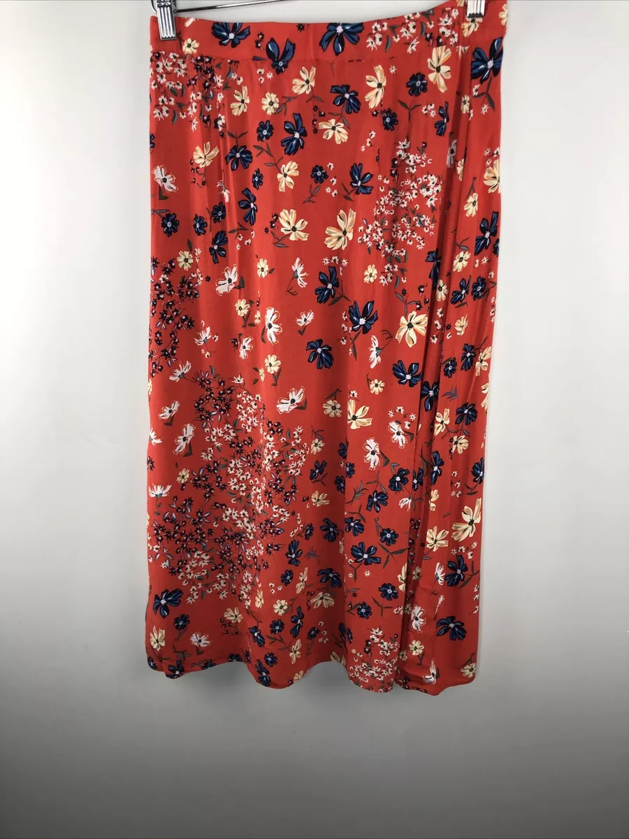 H&m red cheap midi skirt
