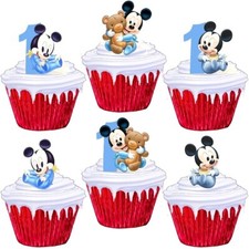 1st Birhday Mickey Mouse First Standup Cup Cake Toppers Edible Party Decorations