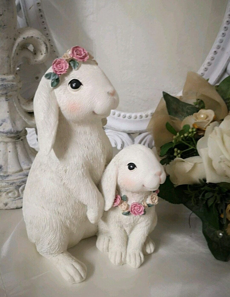 Hasenmama Avec Enfant Paire de Lapin Couronne Fleurs Pâques Shabby