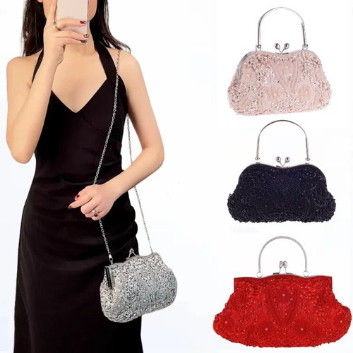Women Top Handel Bead Sequined Party Bridal Wedding Handbag Prom Evening Clutch - Picture 15 of 72