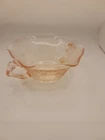 VILLAGE DEPRESSION GLASS PINK FLORENTINE RUFFLE SOUP OR NUT BOWL HAS TWO HANDLES