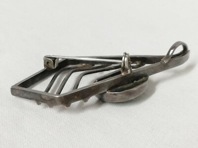 Broche Pendentif Moderniste En Argent 925 - Signée Sion Israël, Années 1950-60, Pierre Verte - Excellent état