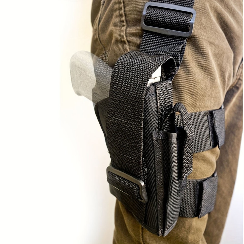 Universal Drop Leg Holster Tactical Thigh Nylon Adjustable Holster w Mag Pouch e