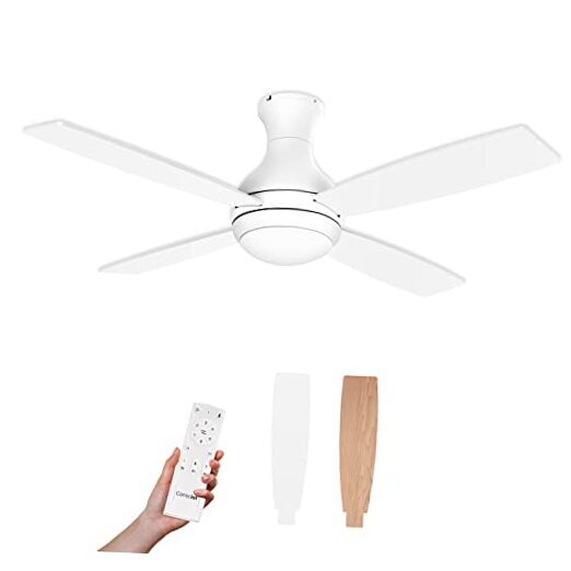 52 Inch Low Profile White Ceiling Fan With Integrated Lights-image