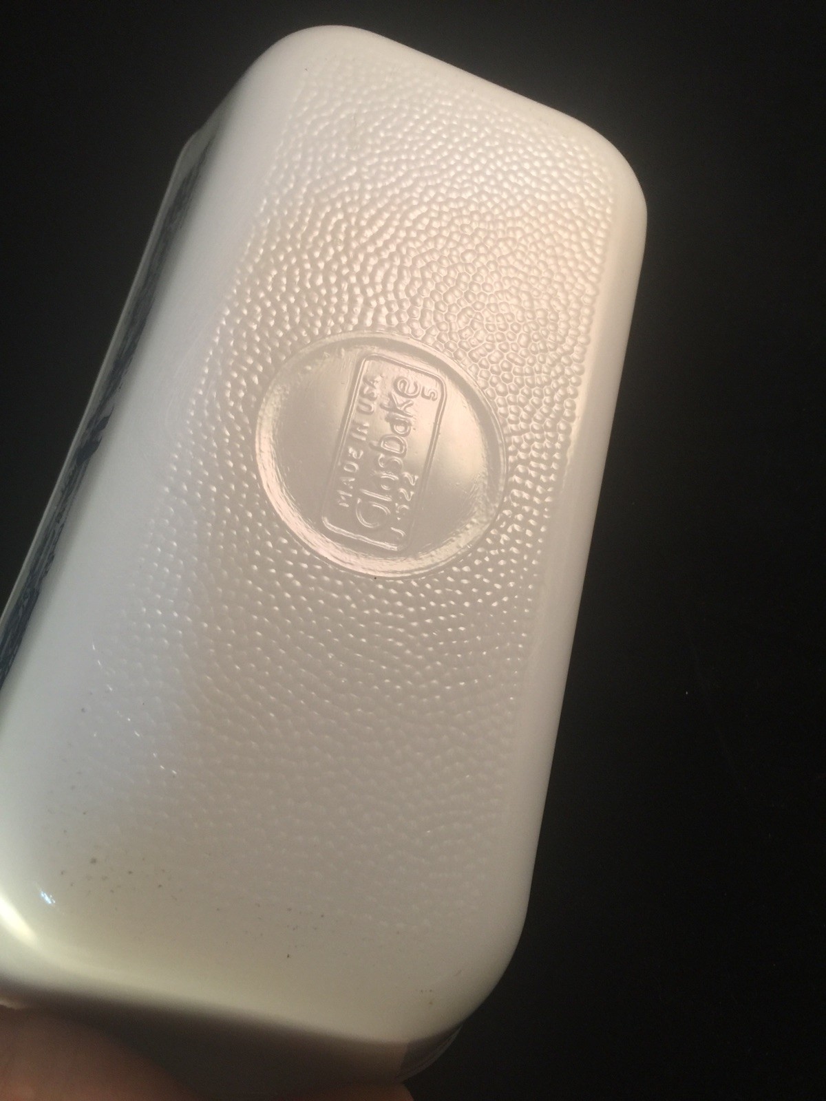 Currier And Ives Glasbake J522 Loaf Bake Pan Dish Ovenware White Blue Amish Farm