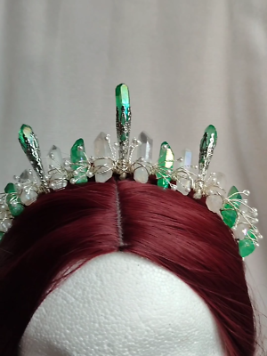 Emerald green quartz crystal crown Light Green Crystal Crown, Light Lime Green Crystal Tiara  main image 4
