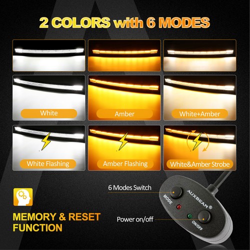 AUXBEAM 42" Curved LED Light Bar Strobe Amber White+2X 4'' Work Light For Jeep - Picture 2 of 12