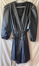 BCBG PARIS, BLACK FAUX LEATHER WRAP DRESS, XXL (20), NEW WITH TAGS
