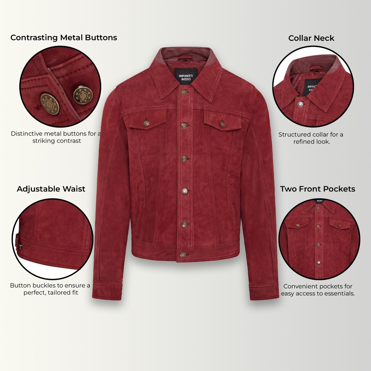 Uomo Burgundy Stile Camionista Pelle Giacca Capra Camoscio Western