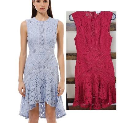 NWT Lover the label Melody red raspberry floral lace flare high-low dress  size 4 | eBay
